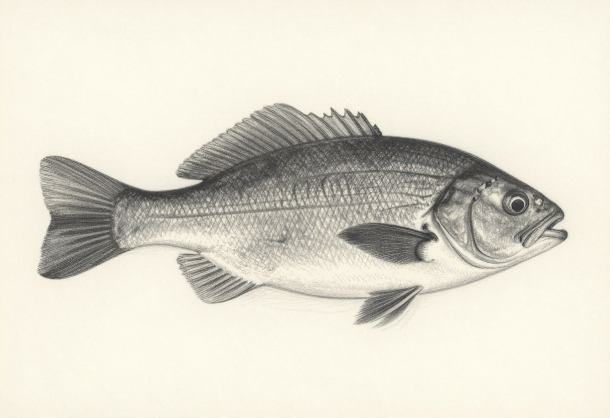 Illustration of a dark gray fish in side view with an arched back and a rounded tail