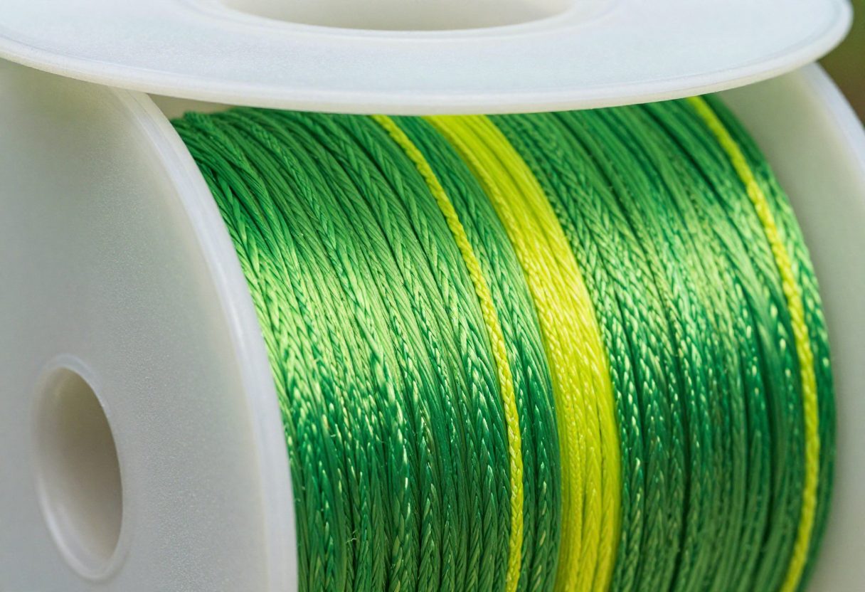 A spool of colorful braided fishing line