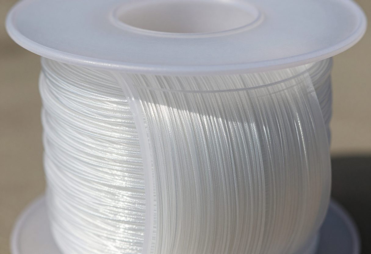 A spool of clear monofilament fishing line
